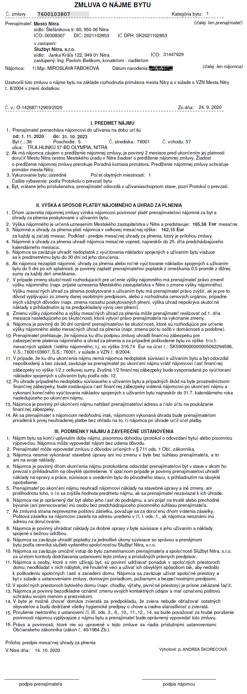 Zmluvy o prenájme bytov